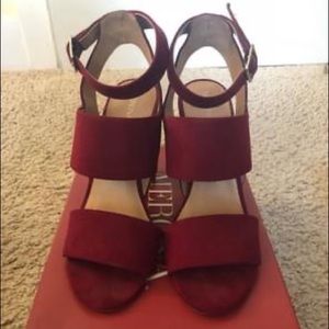 Burgundy block heel sandals